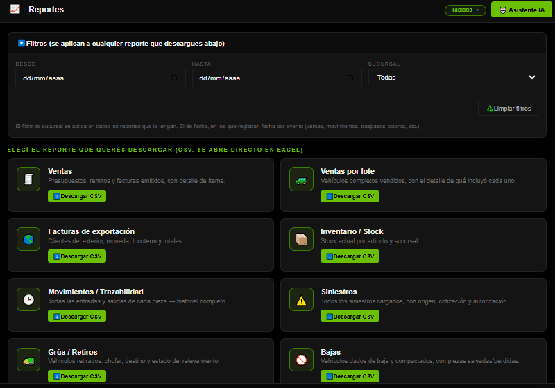 Sistema de reportes descargables